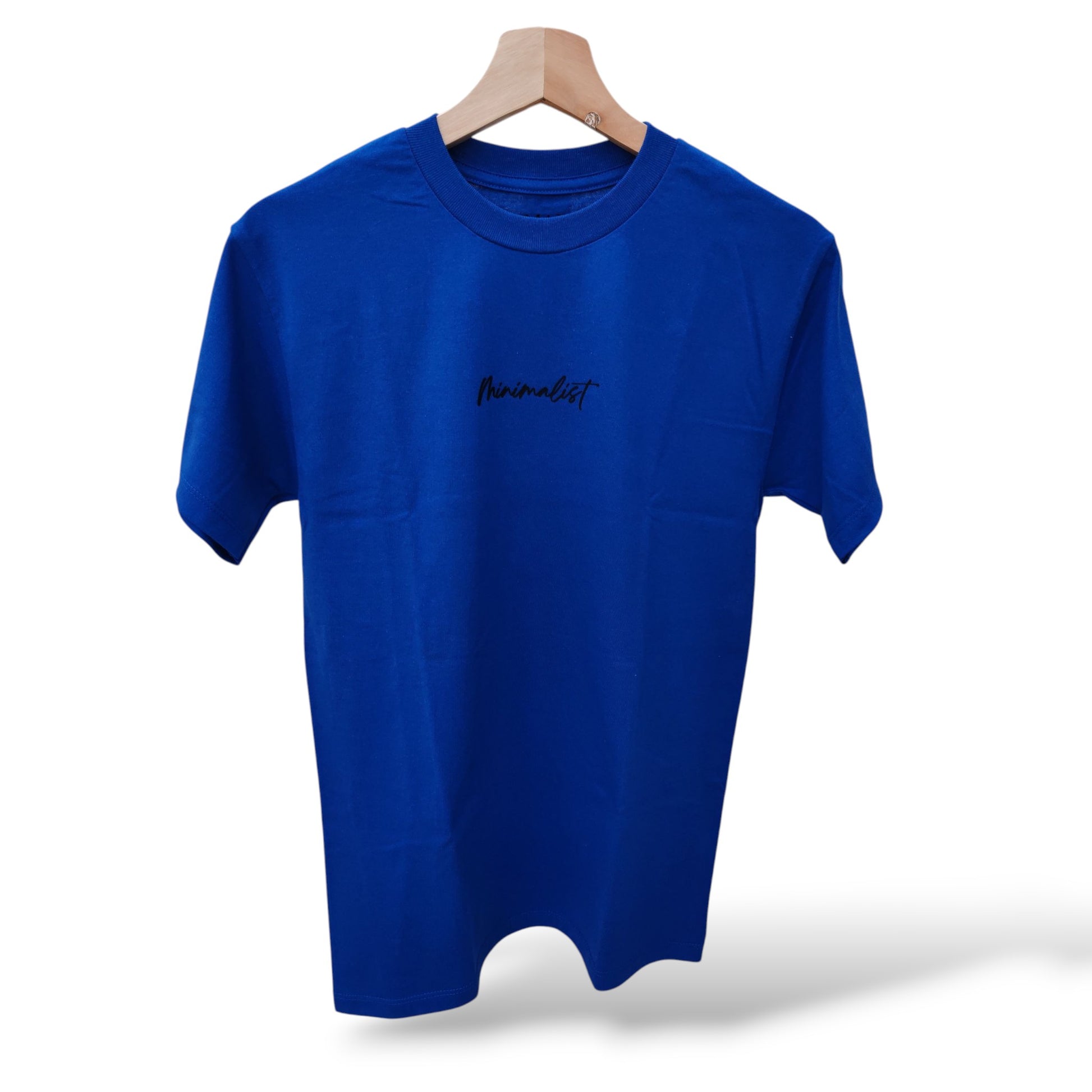 Playera azul de cuello redondo, diseño minimalist