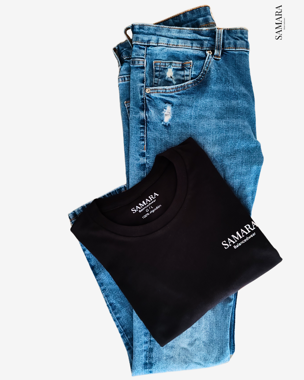 Playera negra de cuello redondo, diseño Samarabalancedwear